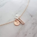 Rose Gold Flower Necklace, vase pendant, rose gold letter, rose gold initial, rose gold disk, personalized initial necklace, custom gift - Constant Baubling