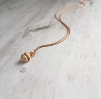 Acorn Necklace, rose gold acorn, acorn charm, tiny rose gold acorn, small acorn pendant, matte rose gold, autumn necklace fall pendant chain - Constant Baubling