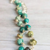 Chrysocolla Teal Stone Bracelet- tiny semi precious gemstones w/ adjustable silver chain, blue green aqua brown little beads - Constant Baubling