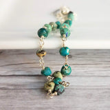 Chrysocolla Teal Stone Bracelet- tiny semi precious gemstones w/ adjustable silver chain, blue green aqua brown little beads - Constant Baubling