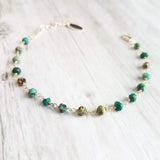 Chrysocolla Teal Stone Bracelet- tiny semi precious gemstones w/ adjustable silver chain, blue green aqua brown little beads - Constant Baubling