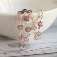 Strawberry Quartz Bracelet- pink tiny speckled pale gemstone w/ adjustable silver chain, love energy vibration, Aries stone, heart chakra - Constant Baubling