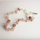Strawberry Quartz Bracelet- pink tiny speckled pale gemstone w/ adjustable silver chain, love energy vibration, Aries stone, heart chakra - Constant Baubling