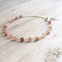 Strawberry Quartz Bracelet- pink tiny speckled pale gemstone w/ adjustable silver chain, love energy vibration, Aries stone, heart chakra - Constant Baubling