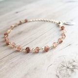 Strawberry Quartz Bracelet- pink tiny speckled pale gemstone w/ adjustable silver chain, love energy vibration, Aries stone, heart chakra - Constant Baubling