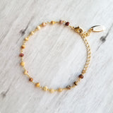 Mookaite Stone Bracelet, gemstone bracelet, small stone chain, rosary chain, mookaite bracelet, mookaite chain, Earth tone colors gold chain - Constant Baubling