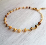 Mookaite Stone Bracelet, gemstone bracelet, small stone chain, rosary chain, mookaite bracelet, mookaite chain, Earth tone colors gold chain - Constant Baubling