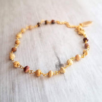 Mookaite Stone Bracelet, gemstone bracelet, small stone chain, rosary chain, mookaite bracelet, mookaite chain, Earth tone colors gold chain - Constant Baubling