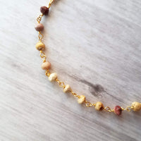 Mookaite Stone Bracelet, gemstone bracelet, small stone chain, rosary chain, mookaite bracelet, mookaite chain, Earth tone colors gold chain - Constant Baubling