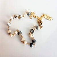 Small Stone Bracelet, dendrite opal bracelet, rosary bracelet, beaded bracelet, adjustable gold chain, tiny black white gemstone bracelet - Constant Baubling
