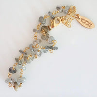 Labradorite Bracelet, tiny grey stone, semi precious gemstone, adjustable gold chain, vitreous iridescent blue green flash, spiritual symbol - Constant Baubling