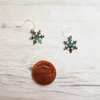 Small Snowflake Earrings, rustic snowflake earring, verdigris patina earring, simple snowflake earring, winter earring, snow jewelry, xmas - Constant Baubling