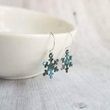 Small Snowflake Earrings, rustic snowflake earring, verdigris patina earring, simple snowflake earring, winter earring, snow jewelry, xmas - Constant Baubling
