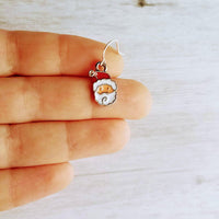Christmas Santa Earrings - small Mr Claus face charm on silver hook, tiny Xmas dangle, sterling silver hook option, stocking stuffer gift - Constant Baubling