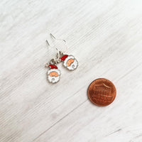 Christmas Santa Earrings - small Mr Claus face charm on silver hook, tiny Xmas dangle, sterling silver hook option, stocking stuffer gift - Constant Baubling