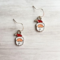 Christmas Santa Earrings - small Mr Claus face charm on silver hook, tiny Xmas dangle, sterling silver hook option, stocking stuffer gift - Constant Baubling