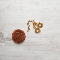 Small Sun Earrings, little gold sun earrings, tiny gold sun earrings, gold gear earrings, sunshine earring, happy cheerful jewelry gift - Constant Baubling