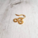 Small Sun Earrings, little gold sun earrings, tiny gold sun earrings, gold gear earrings, sunshine earring, happy cheerful jewelry gift - Constant Baubling
