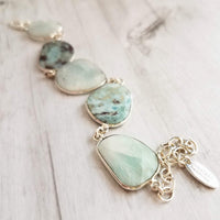 Silver Larimar Stone Bracelet, pale blue gemstone, mottled stone bracelet, light blue stone bracelet larimar bracelet sky baby blue bracelet - Constant Baubling
