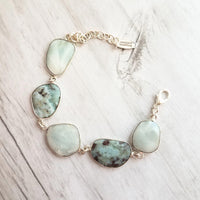 Silver Larimar Stone Bracelet, pale blue gemstone, mottled stone bracelet, light blue stone bracelet larimar bracelet sky baby blue bracelet - Constant Baubling