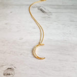CZ Moon Necklace - thin celestial crescent moon pendant on fine delicate 14K gold plate chain, tiny cubic zirconia stone charms - Constant Baubling