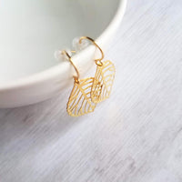 Gold Leaf Earrings, small delicate leaf earrings, modern gold leaf earring, gold filigree leaf earrings, 14K SOLID GOLD or fill hook upgrade - Constant Baubling