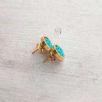 Capri Blue Earrings - bright faux druzy stone, round rough jagged rock, gold hypoallergenic stainless surgical steel post, ocean blue - Constant Baubling