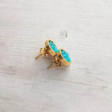 Capri Blue Earrings - bright faux druzy stone, round rough jagged rock, gold hypoallergenic stainless surgical steel post, ocean blue - Constant Baubling