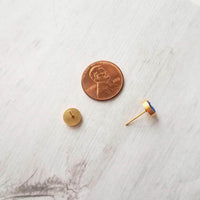 Capri Blue Earrings - bright faux druzy stone, round rough jagged rock, gold hypoallergenic stainless surgical steel post, ocean blue - Constant Baubling