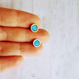 Capri Blue Earrings - bright faux druzy stone, round rough jagged rock, gold hypoallergenic stainless surgical steel post, ocean blue - Constant Baubling
