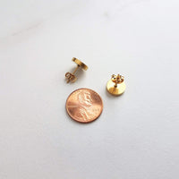 Peach Earrings, small pink peach studs, gold leaf earring, small round stud, little peach, gold foil earrings suspended gold earrings, facet - Constant Baubling