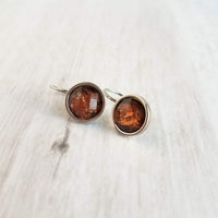 Metallic Copper Earrings, lever back earring, hypoallergenic earring, stainless steel earring, copper foil, faceted round earring, simple - Constant Baubling