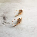 Gold Leaf Lever back Earrings, sepia print, leaf print earrings, leaf earrings, round bezel, 14K GP leaves lever back, simple leverback - Constant Baubling