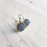 Blue Purple Galaxy Earrings - faux druzy stone in hypoallergenic stainless steel leverback, rough iridescent cobalt blue amethyst finish - Constant Baubling