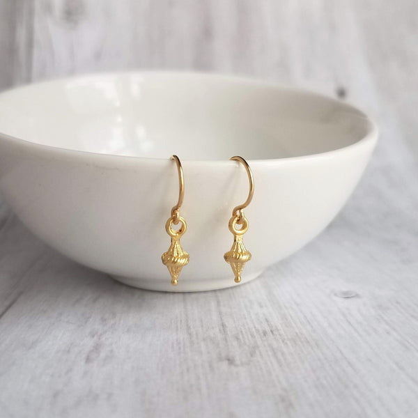 Small Gold Earrings, tiny gold earring, matte gold, little top