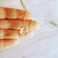 Ice Storm Necklace - clear glass chunk pendant, gold/silver chain, minimalist winter snow crystal charm, Herkimer diamond stone style bead - Constant Baubling