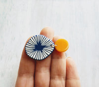Large Chunky Earrings, 80s style earring, mustard yellow earring, blue orange earring, starburst earring, asymmetrical round acrylic earring - Constant Baubling
