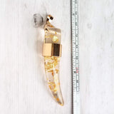 Large Clear Pendant, horn pendant, clear horn pendant, gold flake pendant, gold foil pendant, suspended gold, large horn necklace, tooth - Constant Baubling