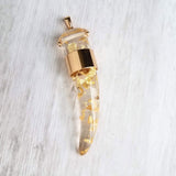 Large Clear Pendant, horn pendant, clear horn pendant, gold flake pendant, gold foil pendant, suspended gold, large horn necklace, tooth - Constant Baubling