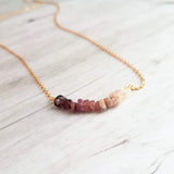 Pink Tourmaline Necklace, 14K gold fill chain, pink stone chips, gemstone chunk necklace, pink gemstone necklace, small stones, tiny stones - Constant Baubling