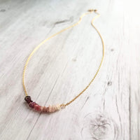 Pink Tourmaline Necklace, 14K gold fill chain, pink stone chips, gemstone chunk necklace, pink gemstone necklace, small stones, tiny stones - Constant Baubling