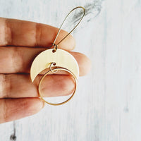 Brass Semicircle Earrings, crescent moon earring, crescent earring, solar eclipse earring, gold circle earring, celestial earring, large - Constant Baubling