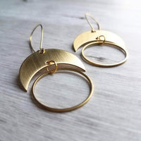 Brass Semicircle Earrings, crescent moon earring, crescent earring, solar eclipse earring, gold circle earring, celestial earring, large - Constant Baubling