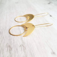 Brass Semicircle Earrings, crescent moon earring, crescent earring, solar eclipse earring, gold circle earring, celestial earring, large - Constant Baubling