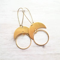 Brass Semicircle Earrings, crescent moon earring, crescent earring, solar eclipse earring, gold circle earring, celestial earring, large - Constant Baubling