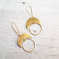 Brass Semicircle Earrings, crescent moon earring, crescent earring, solar eclipse earring, gold circle earring, celestial earring, large - Constant Baubling