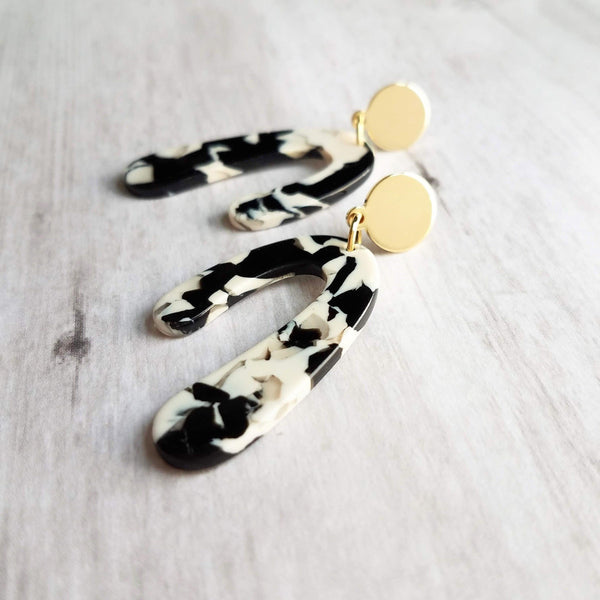 Black White Swirl Lucite Big Large Dangle Statement Earrings - Orville –  Dana LeBlanc Designs