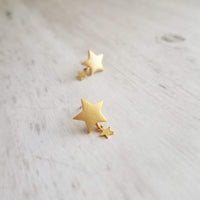 Wishing Star Earrings, little silver star stud, brushed finish star, tiny dangle star, wish earring, sterling silver post, star student gift - Constant Baubling