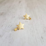 Wishing Star Earrings, little silver star stud, brushed finish star, tiny dangle star, wish earring, sterling silver post, star student gift - Constant Baubling