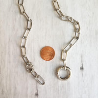 Chunky Paperclip Chain Necklace, silver paperclip necklace, large oval chain, thick crystal link, round front clasp necklace, padlock charm - Constant Baubling